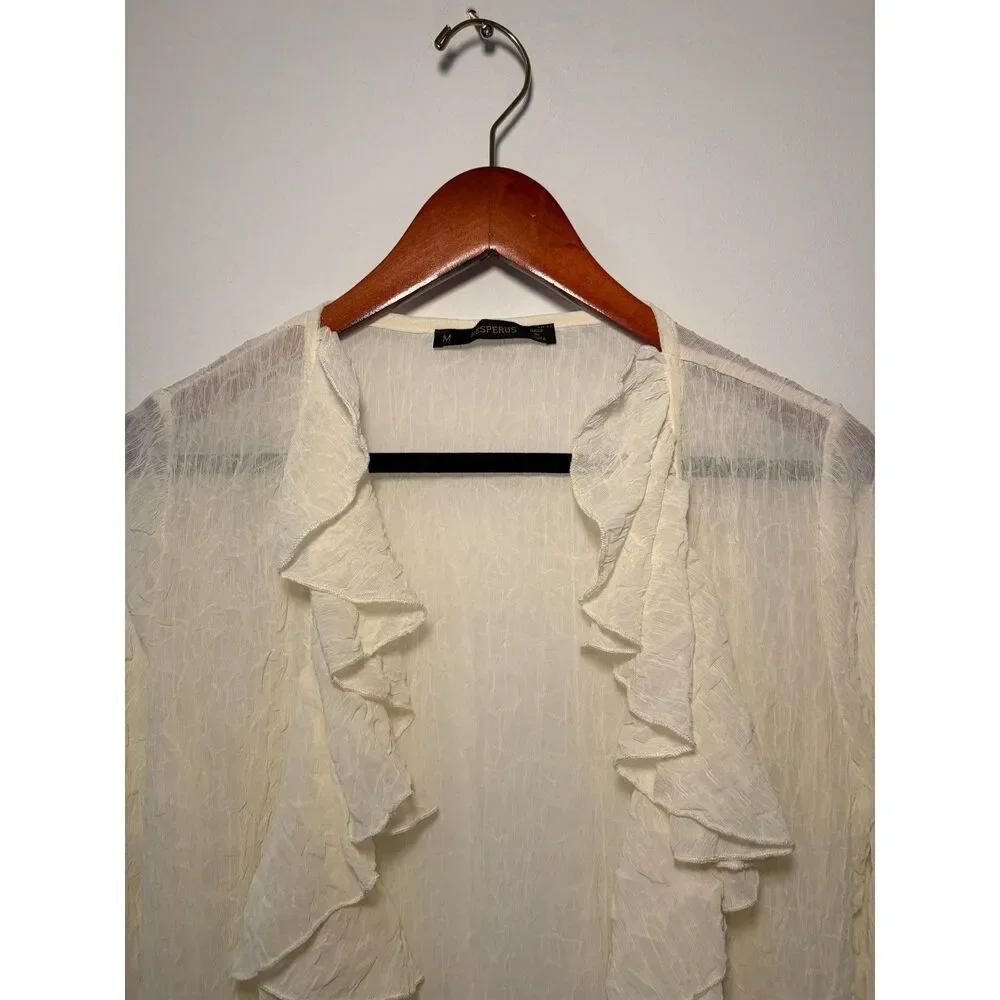 Cream Sheer Crinkled Longline Duster Cardigan